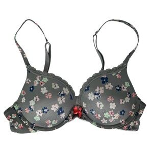 Aerie Brooke Padded Bra Sz 34B Grey Floral Lace Trim